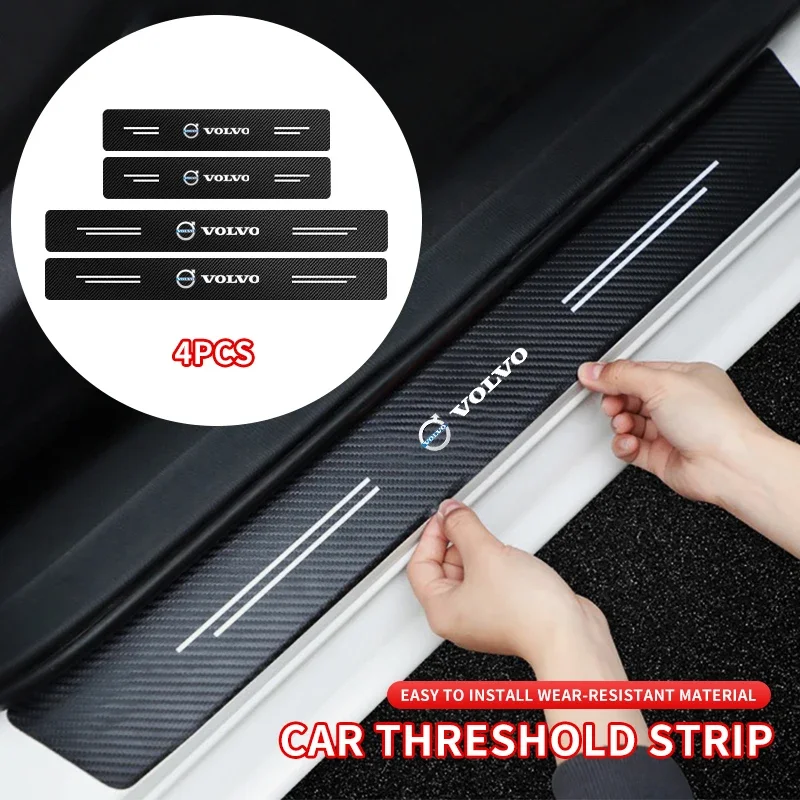 

4Pcs Car Door Sill Scuff Plate Decor Carbon Fiber Stickers For Volvo S90 V90 V60 V40 XC90 S60 XC60 V70 XC40 S80 T6 EX90 EM90