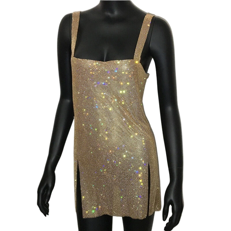 Glitzerndes Strass-Mesh-Minikleid für Damen – Sexy, geschlitztes, ärmelloses, rückenfreies Bodycon-Kleid für Club, Party und Abend – Neu 2026 – Bodycon-Nachtkleid – Detail 6