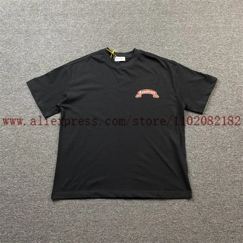 Scroll Letter Red Logo Printed Short Sleeve T-shirt Men Women High Quality Black Brown Fashionable Versatile Top Tee