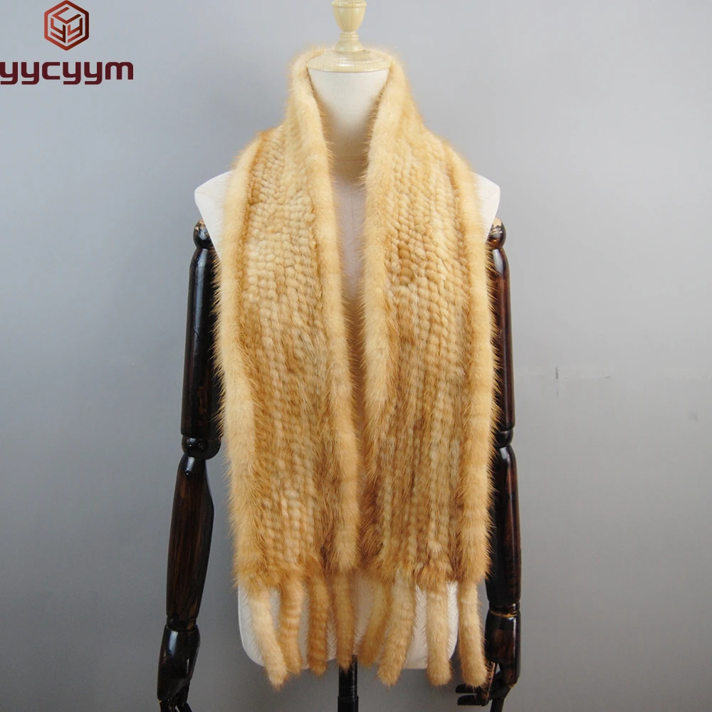 2024 Luxury Women Muffler 100% Real Mink Fur Scarf With Tassel Hand Knitted Natural Mink Scarves Neck Warmer Poncho Wholesale