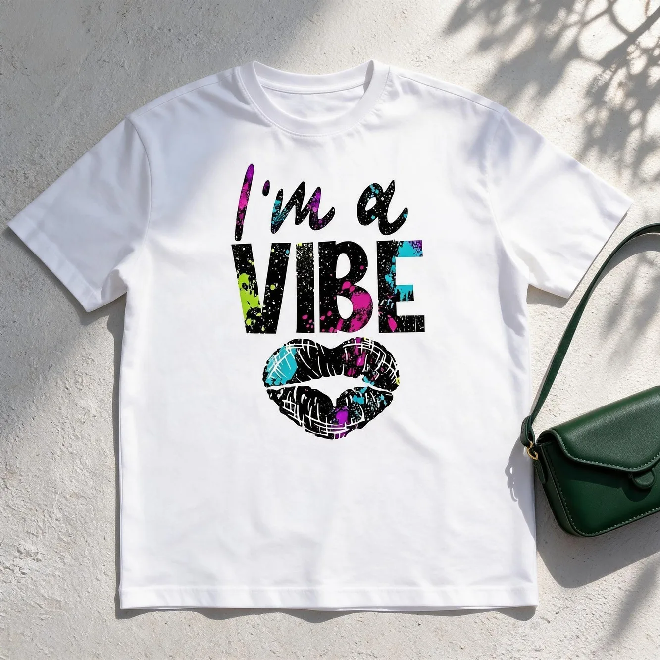 Plus Size I'm A Vibe Print T-Shirt, Casual Crew Neck Short Sleeve T-Shirt, Women's Plus Size Clothing