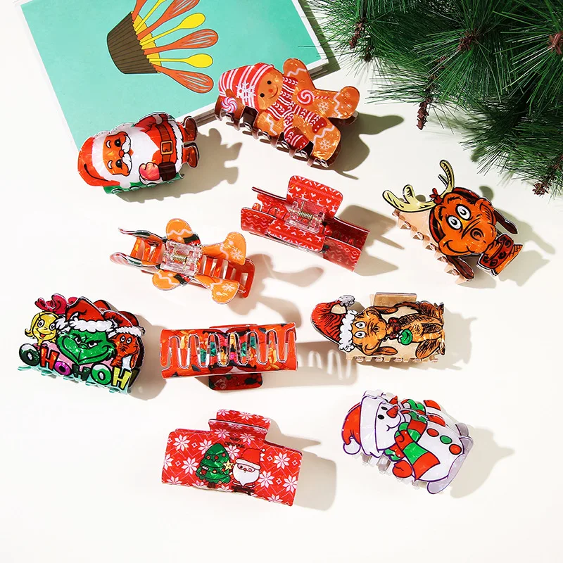 2025 جديد عيد الميلاد الزنجبيل رجل مشبك شعر لطيف ثلج الأيائل الغزلان كراب مشبك شعر الكرتون مخلب كليب إكسسوارات الشعر للنساء #2