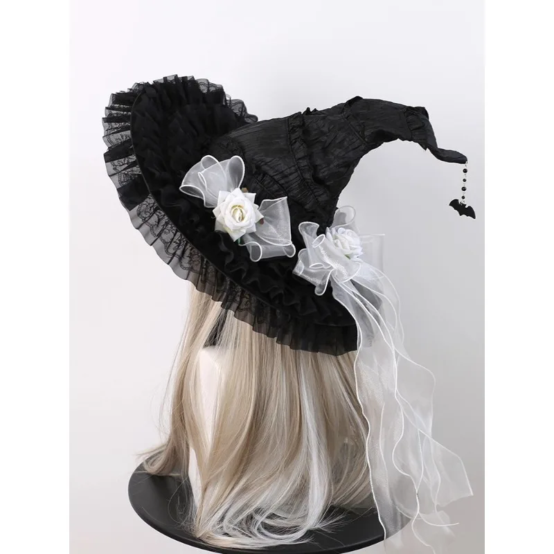 

Кружевная шляпа на Хэллоуин, темный головной убор COS, головной убор с большими полями, шляпа ведьмы