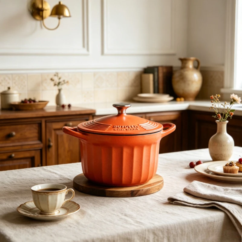 Enameled Cast Iron Dutch Oven 16cm, Small Round Braising Pot, Double Handle Stew Pot, Induction Compatible, Home Kitchen