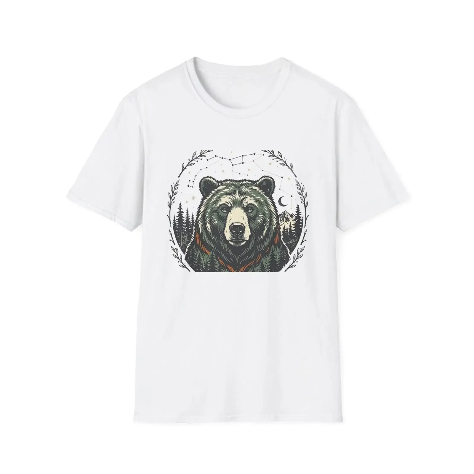 Celestial Grizzly Bear T Shirt Forest Ursa Major Stargazing Nature New Image 1 of 4 vintage Washed fashion Versatile Breathable