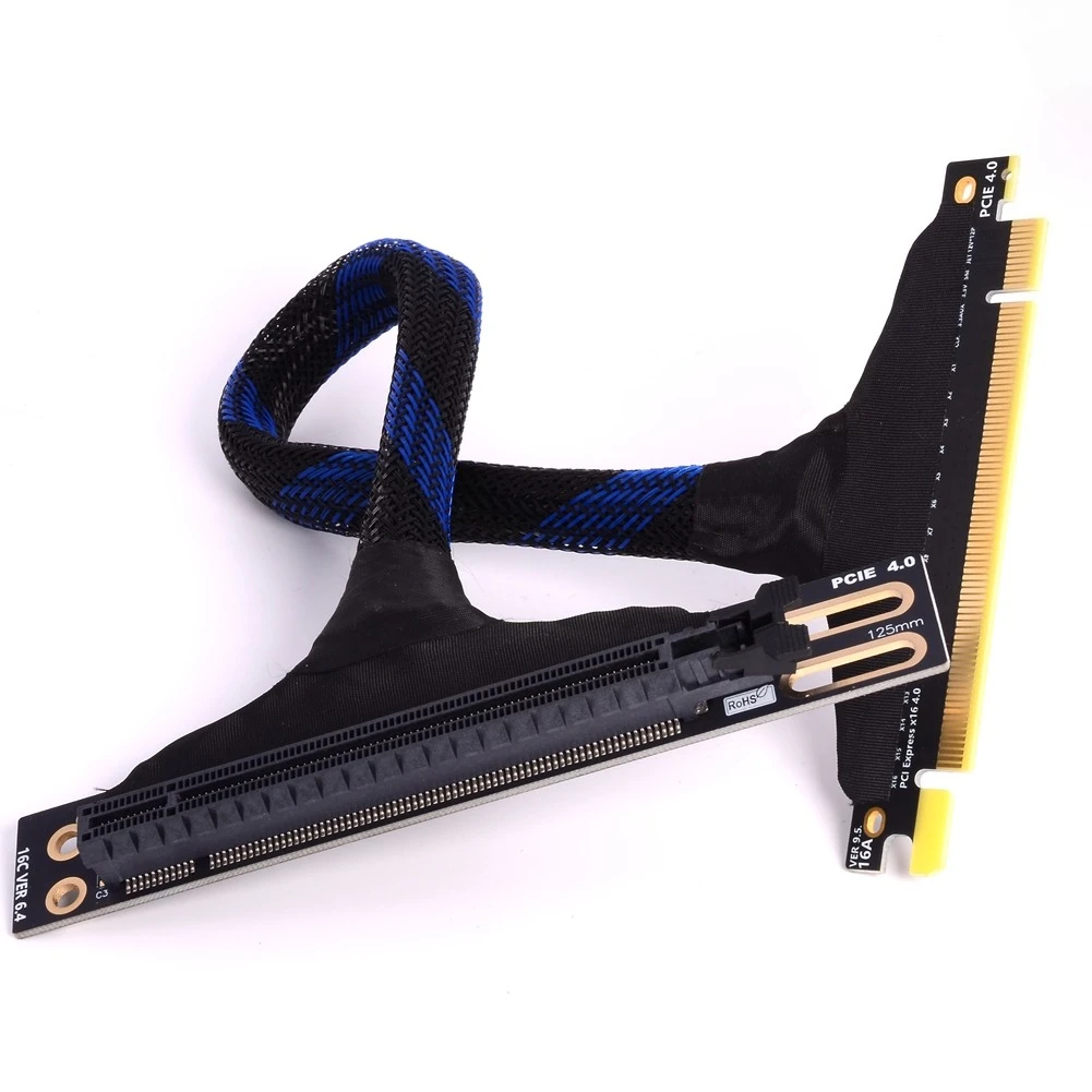 PCIE 4.0 X16 Server 90° Graphics Card Extender Cable GEN4 for AI Server Braided Mesh Silver-plated Wire GPU Adapter Cable 32GB\S