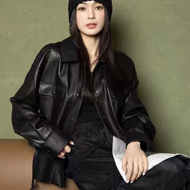 Chaqueta de cuero PU de alta calidad para mujer, abrigo de cuero Artificial de otoño, chaquetas de cuero de motocicleta a la moda para mujer, Tops 2025