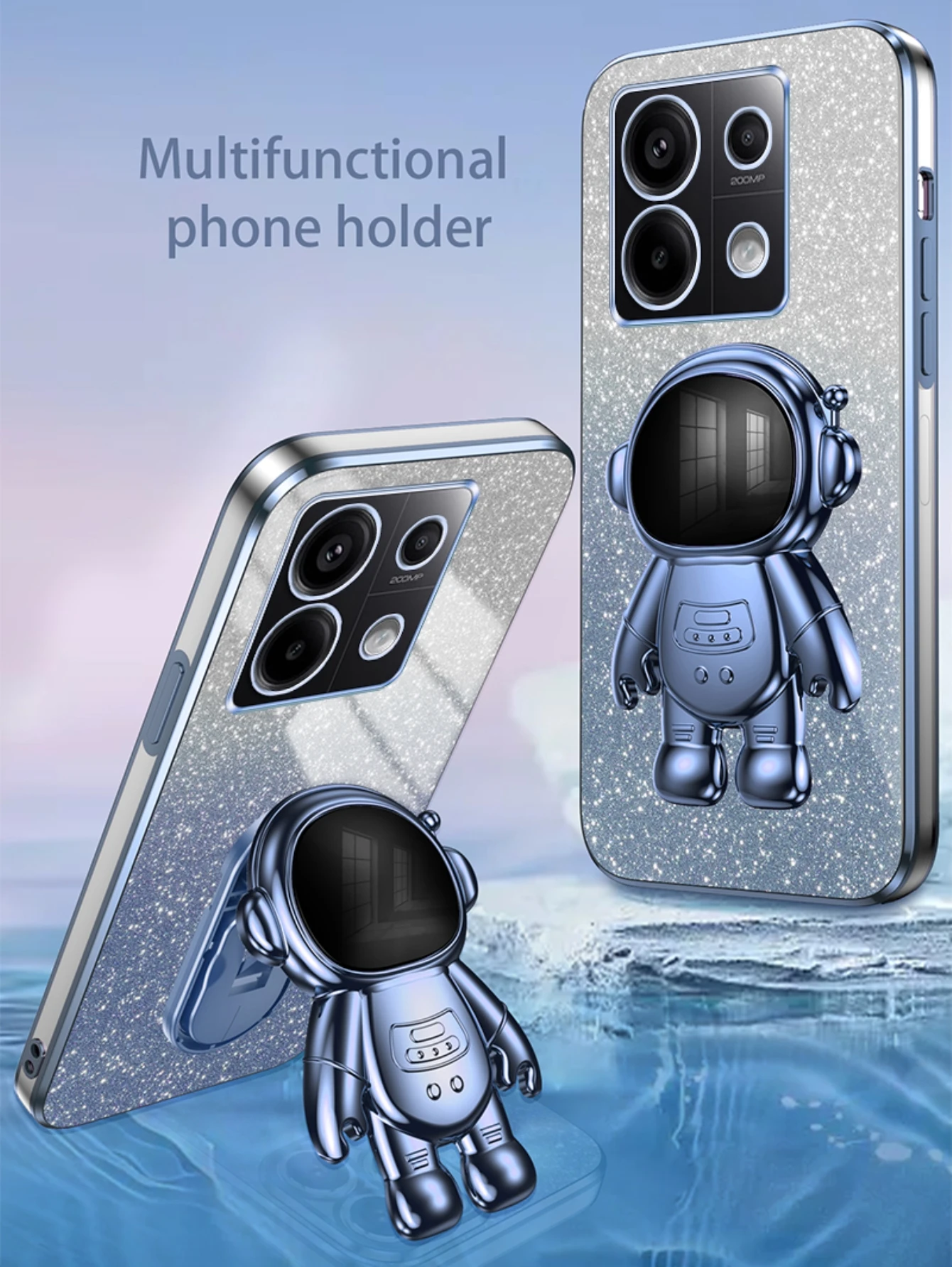 Shiny Glitter Astronaut Bracket Plating Phone Holder Case for Xiaomi Redmi Note 13 Pro Plus 4G 5G Soft Cover