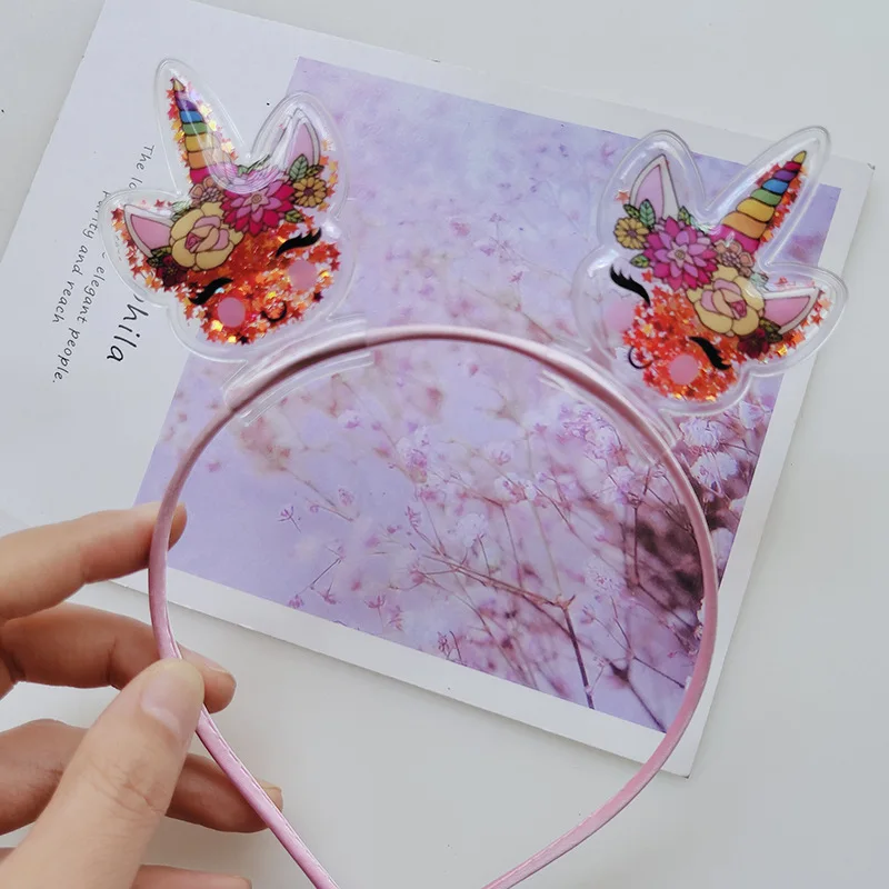 Diadema de unicornio de arena movediza para niña, lazos para el cabello para bebé, accesorios para el cabello para fiesta de vacaciones, Tiara para