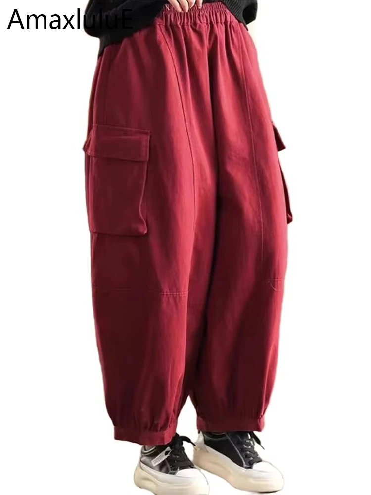 

Amax luluE Japanese Womens 2025 Classic Big Size Cargo Pants Ladies Fashion Loose Vintage Cotton Trousers Female Elegant Clothes