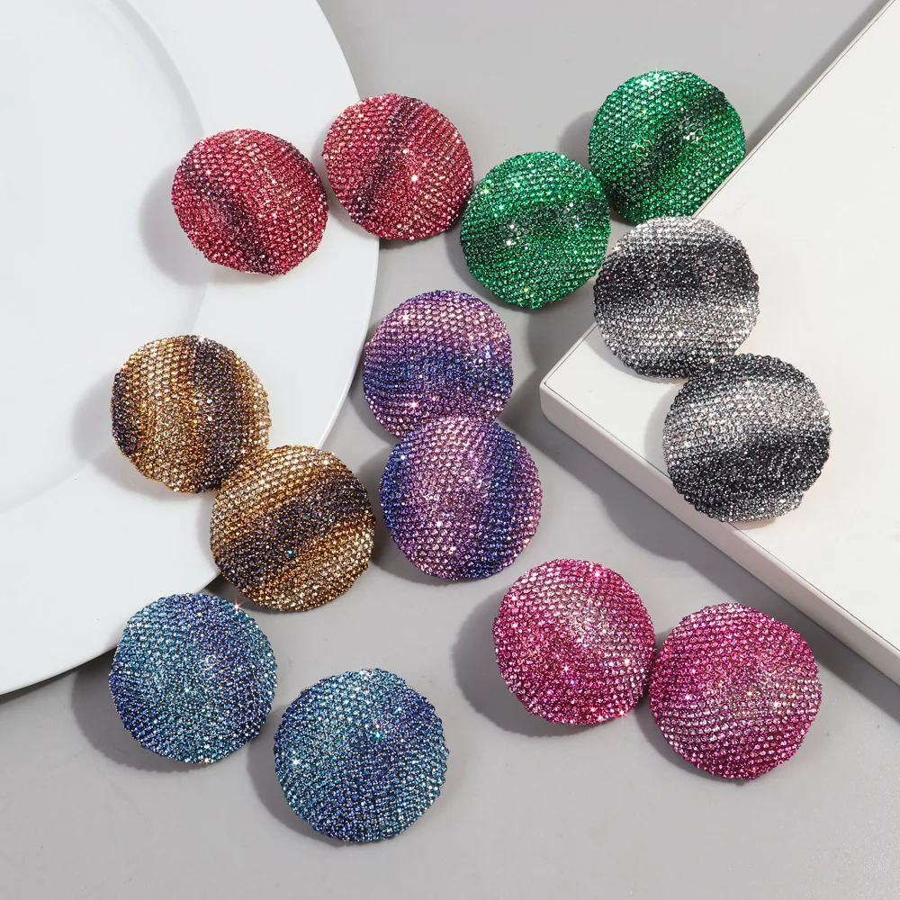 FishSheep Luxury Crystal Big Heart Stud Earring for Women Gradient Color Geometric Round Earring Fashion Party Jewelry Gifts