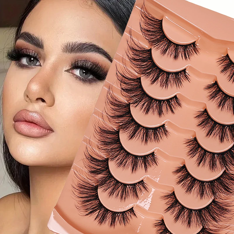 7 ペアまつげメイクソフトふわふわ 3D 偽つけまつげ厚い手作りボリュームナチュラルルック偽まつげ