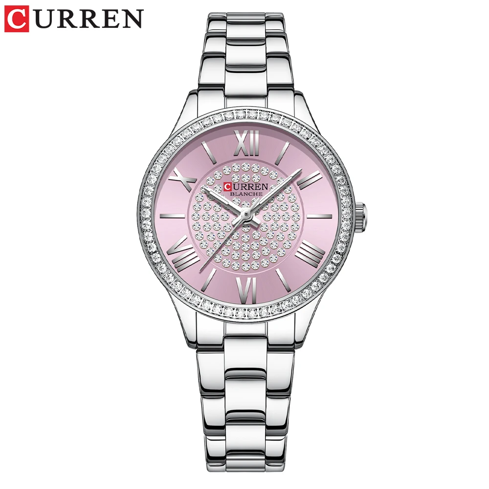 Curren Luxus Strass Rose Zifferblatt Mode Uhren mit Edelstahl band neue Quarz Armbanduhren für Frauen 7
