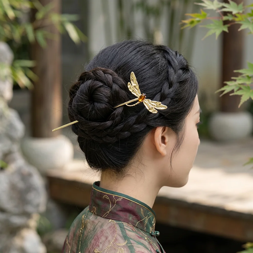 Antique Metal Hairpin For Women Girls Elegant Simulated Dragonfly Metal Hairpin Trendy Headwear For Hanfu Dress Hair Accessory
