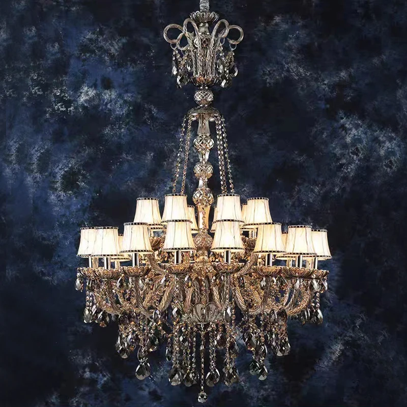 

European Crystal Chandeliers Living Room Hall Duplex Floor Lighting Fixtures Hotel Large Villa Hall Chandelier Suspension