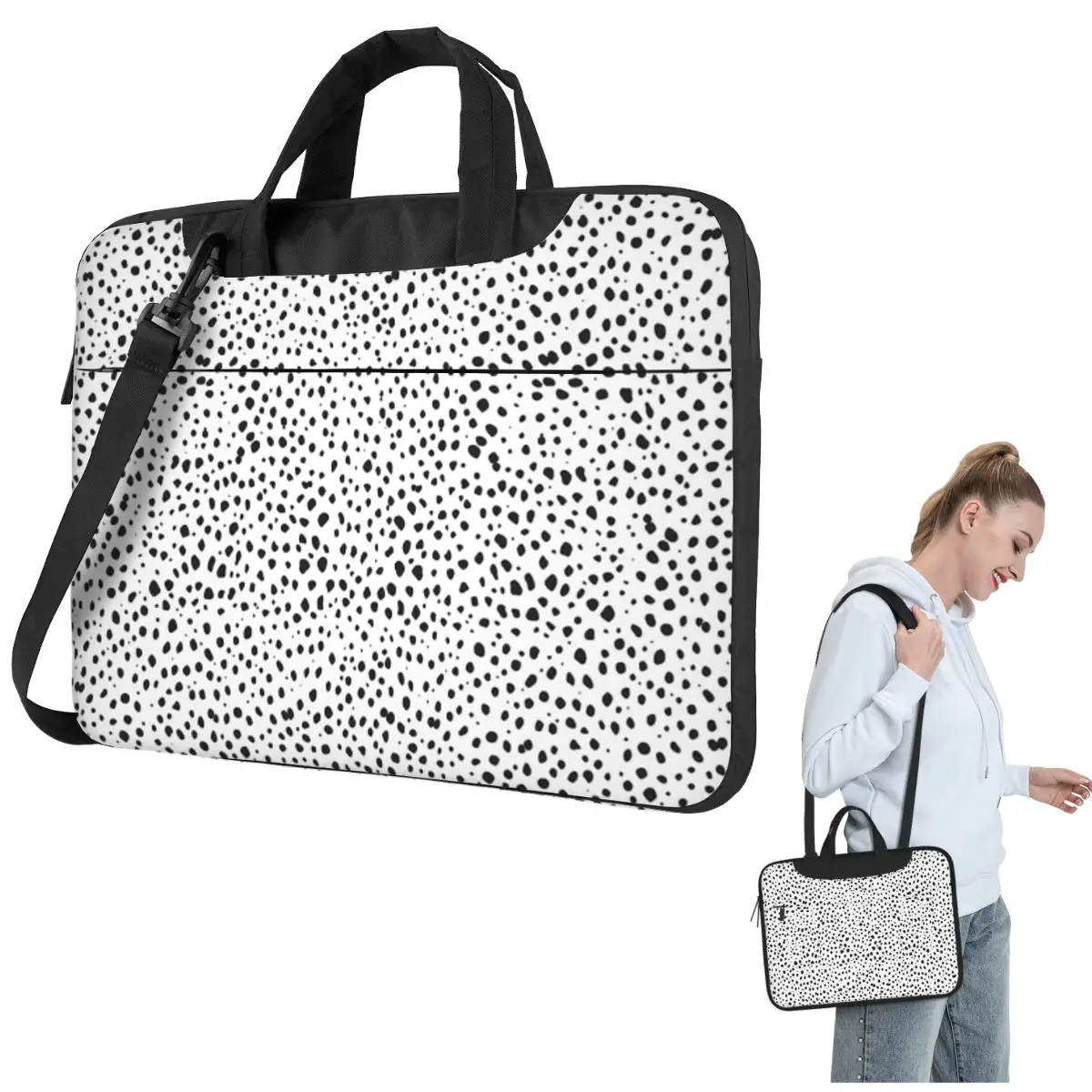 

Dalmatian Spots - Black And White Polka Dots Crossbody Laptop Bag Case Computer Bag Resistant Protective Notebook Pouch
