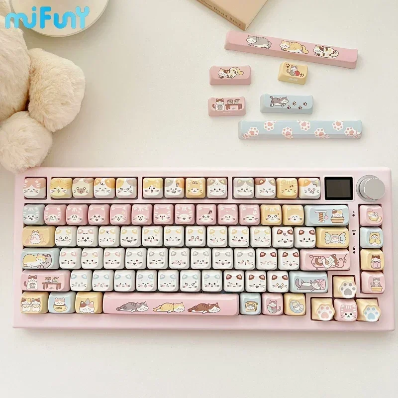 

MiFuny Cute Cat Keycap custom Full Set PBT Heat Sublimates Cherry XDA OEM MDA MOA Key Caps for Mechanical Keyboard Accessories