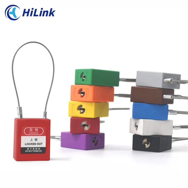 LOTO Security Flexible Customized Color 1.5mm Coated Stainless Steel Wire Cable Shackle Safety Padlock