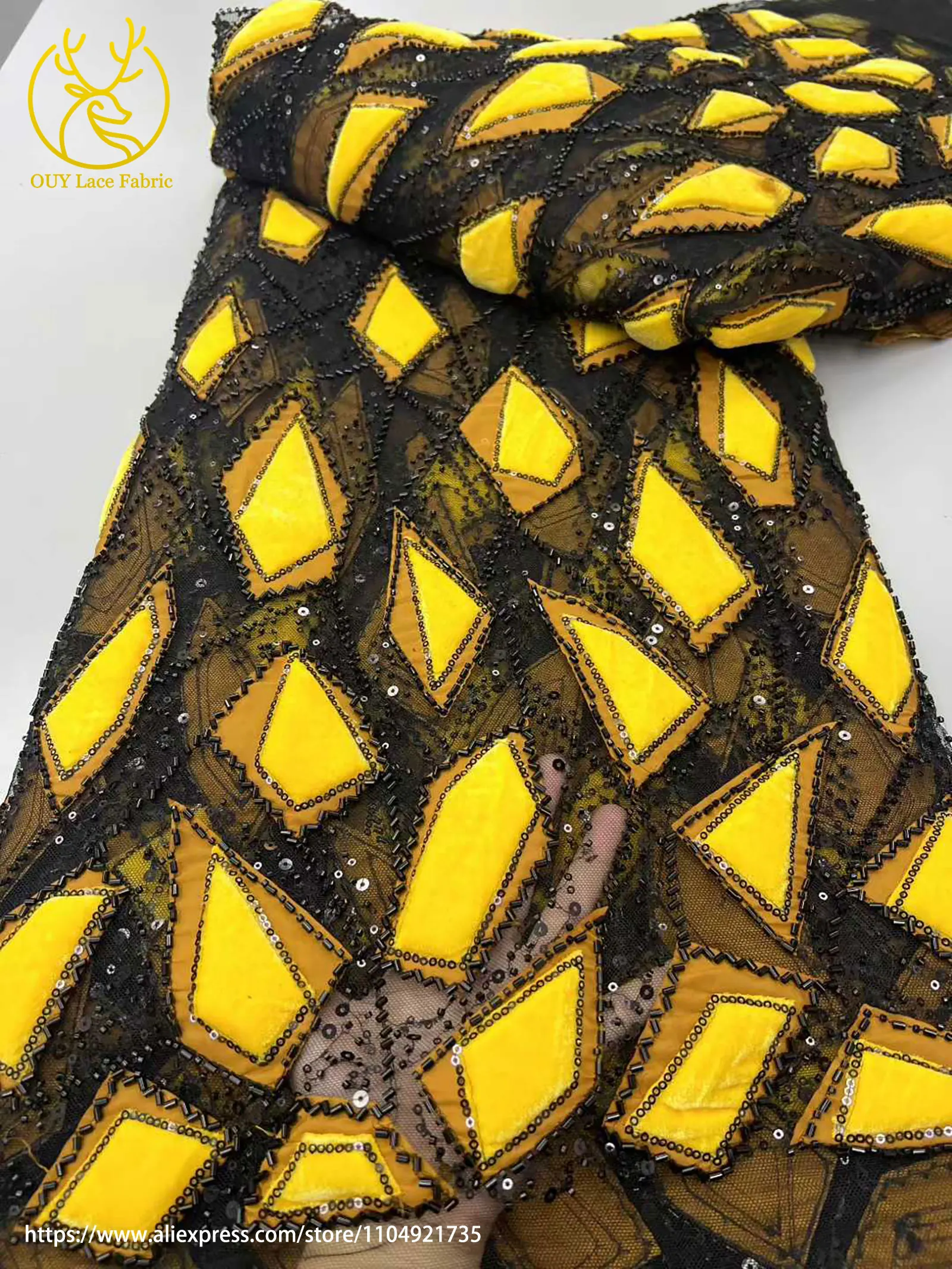 Latest French Velvet Beaded Lace Fabric 2025 African Sequined Mesh Lace Fabric For Sewing Bridal Gowns And Wedding Dresses