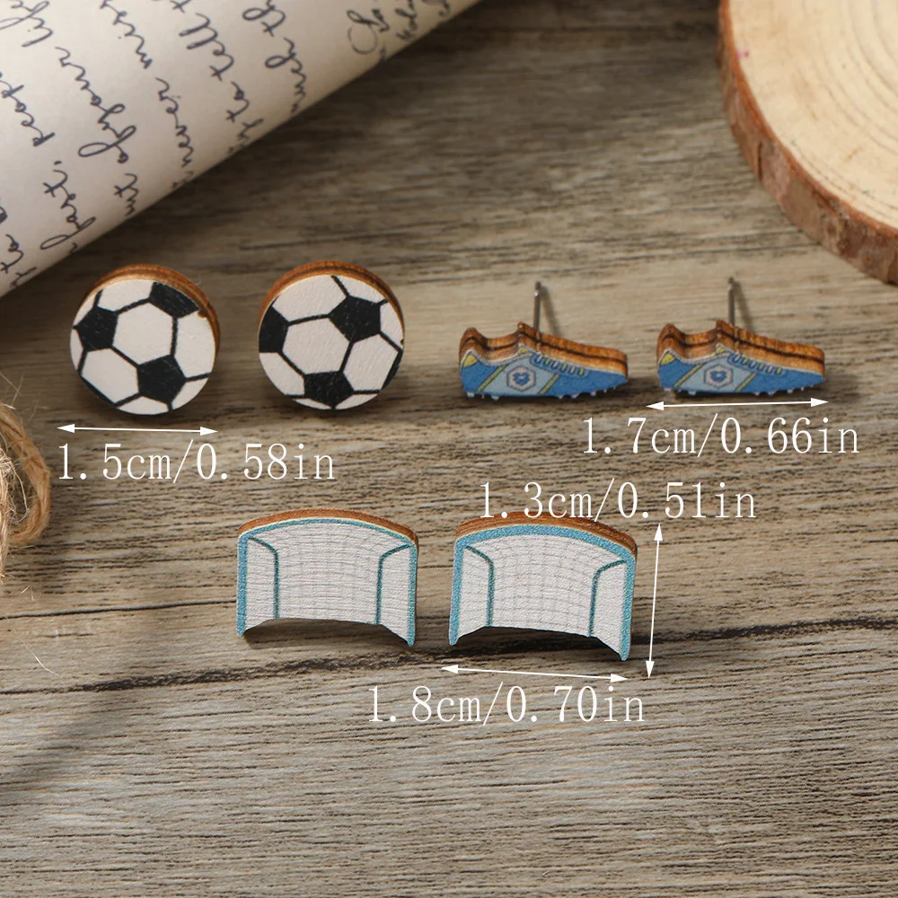New Personalized and Creative Cartoon Football Set Earrings Versatile and Sweet Wooden Earrings for Woman Girls Festival Gift