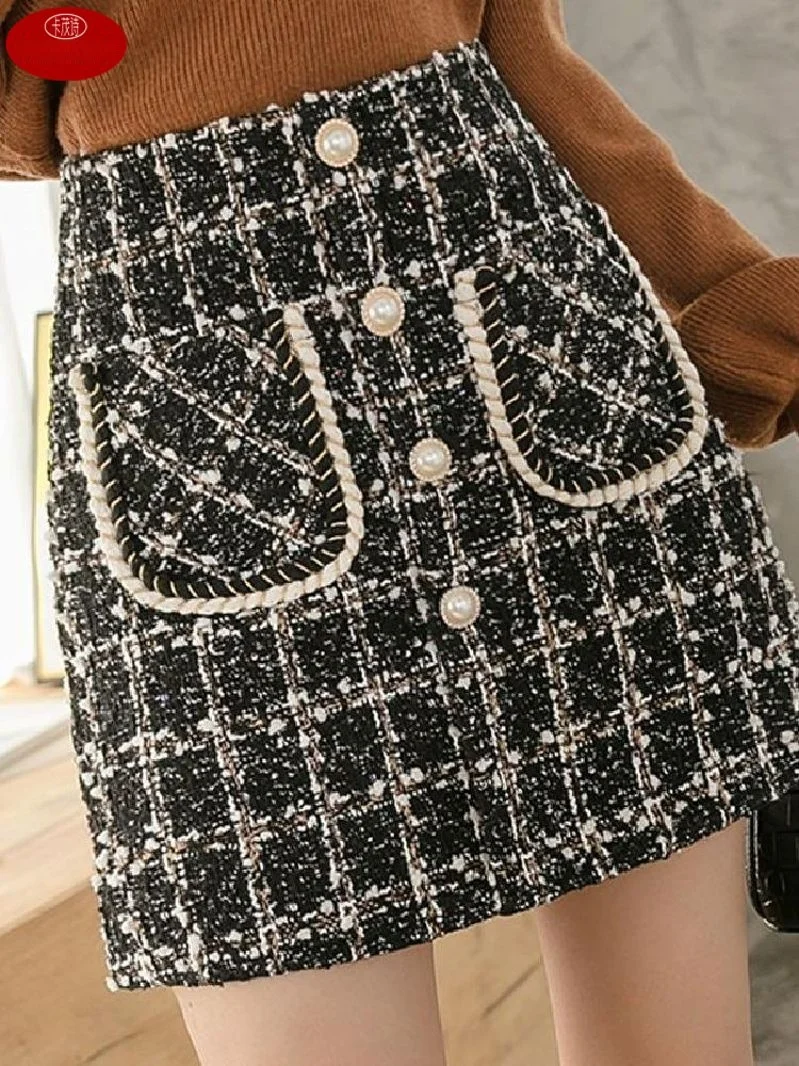 

Юбка Cheered ket Женская юбка трапециевидной формы с высокой талией Thi Tweed Anti-Light Walking Модная осенне-зимняя новинка Sle