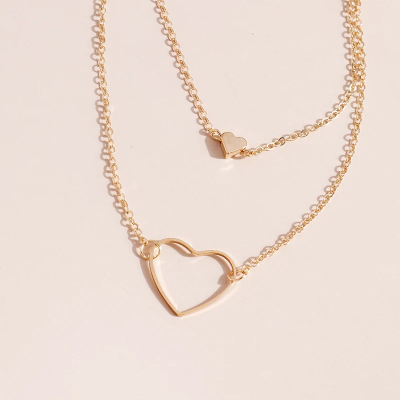Aihua Neue Gold Silber Farbe Doppel Herz Halskette für Frauen Schlüsselbein Kette Einfache Temperament Halskette Hochzeit Schmuck Geschenke – Detail 4