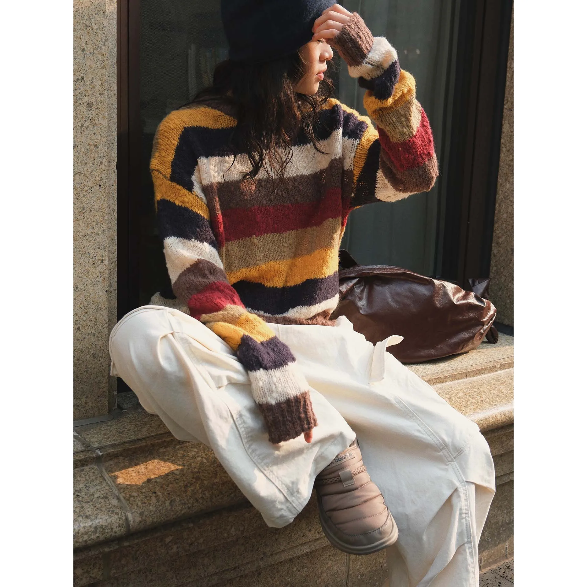 Women Knitted Striped Fashion Warm Sweater O-Neck Long Sleeve Pullovers Clothes Tops For Women Sweater Pull Femme