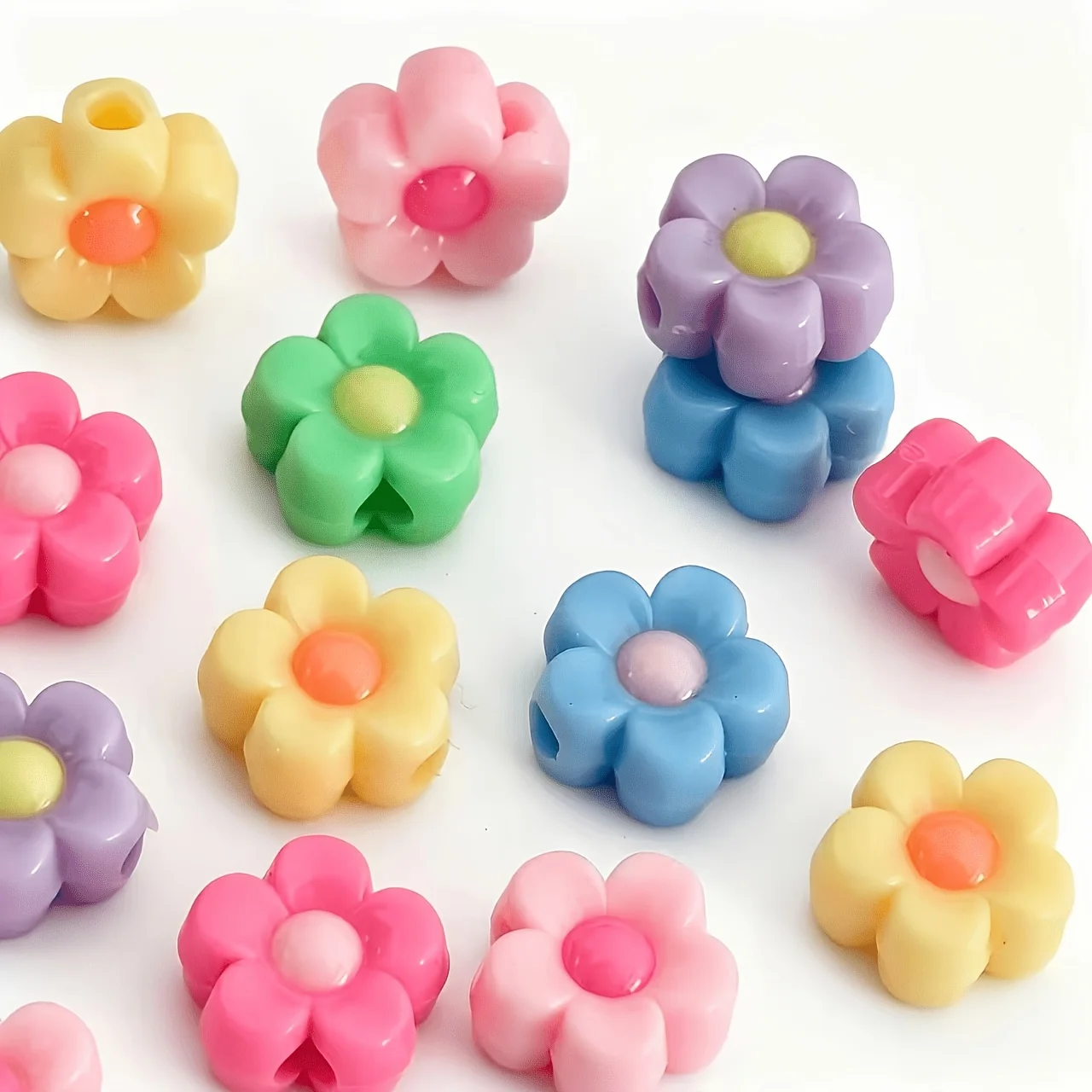 188 12mm acrylic mixed color straight hole five petal flower beads suitable for DIY bracelets and hand ropes in large packaging