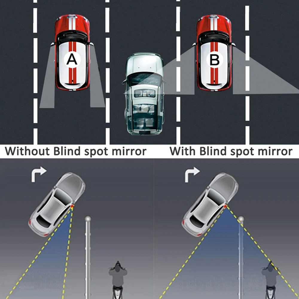 2 PCs Dead zone mirrors on regular car side mirrors, blind zone mirrors, 360 degree extra mirrors