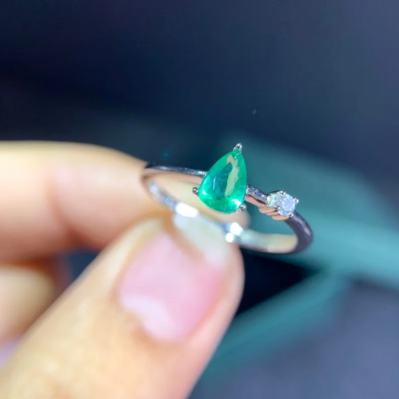 Natural Emerald 4*6mm Engagement Rings for Women Wedding Rings Water Drop Design Luxury Jewelry