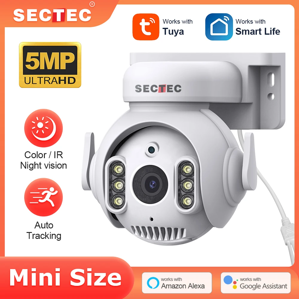 

SECTEC 5MP TUYA Wireless WIFI Camera PTZ Camera Smart Home Home Surveillance Security camera IP65 Outdoor Use Night Vision