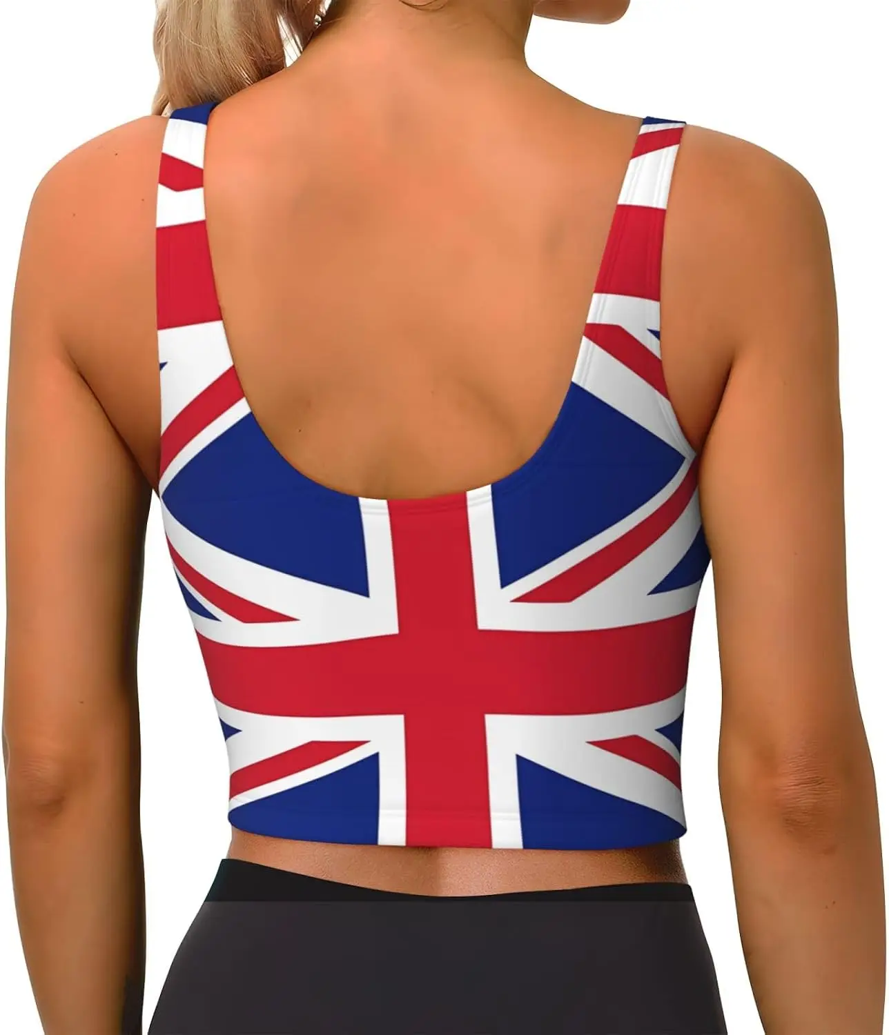 Women UK British Union Jack Flag Print Crop Tank Top U‑Neck Sleeveless Slim Fit Cropped Vest Soft Stretchy