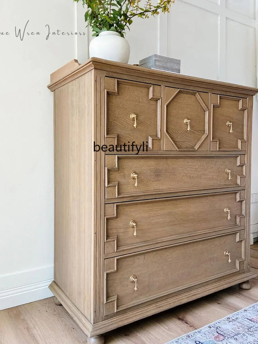 French retro solid wood chest cabinet locker American ash wood edge cabinet can be customized