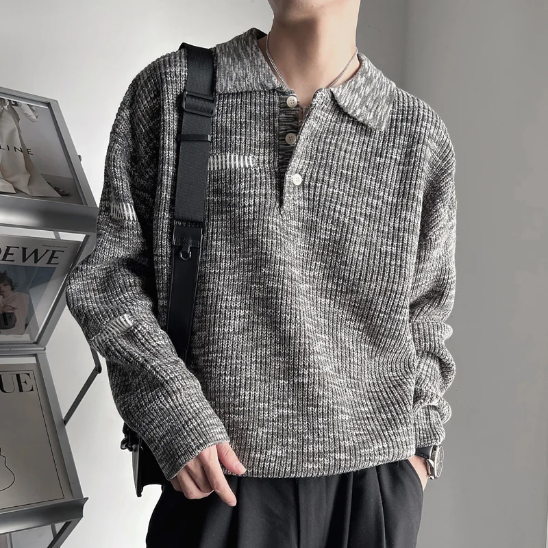 

Мужской зимний вязаный свитер с воротником-стойкой в корейском стиле, модный, из толстой пряжи, с цветочным узором, свободного кроя, повседневный