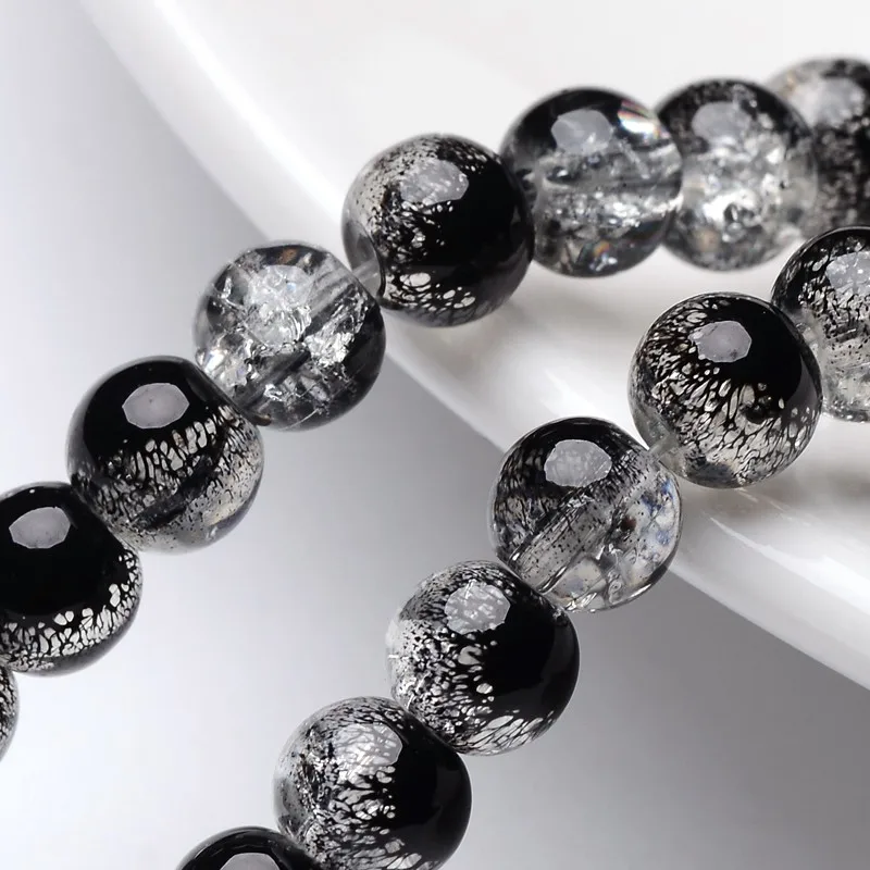 1Strand Crackle Glass Beads Strands Round Black 6mm Hole: 1.3~1.6mm about 133pcs/strand 31.4 inch