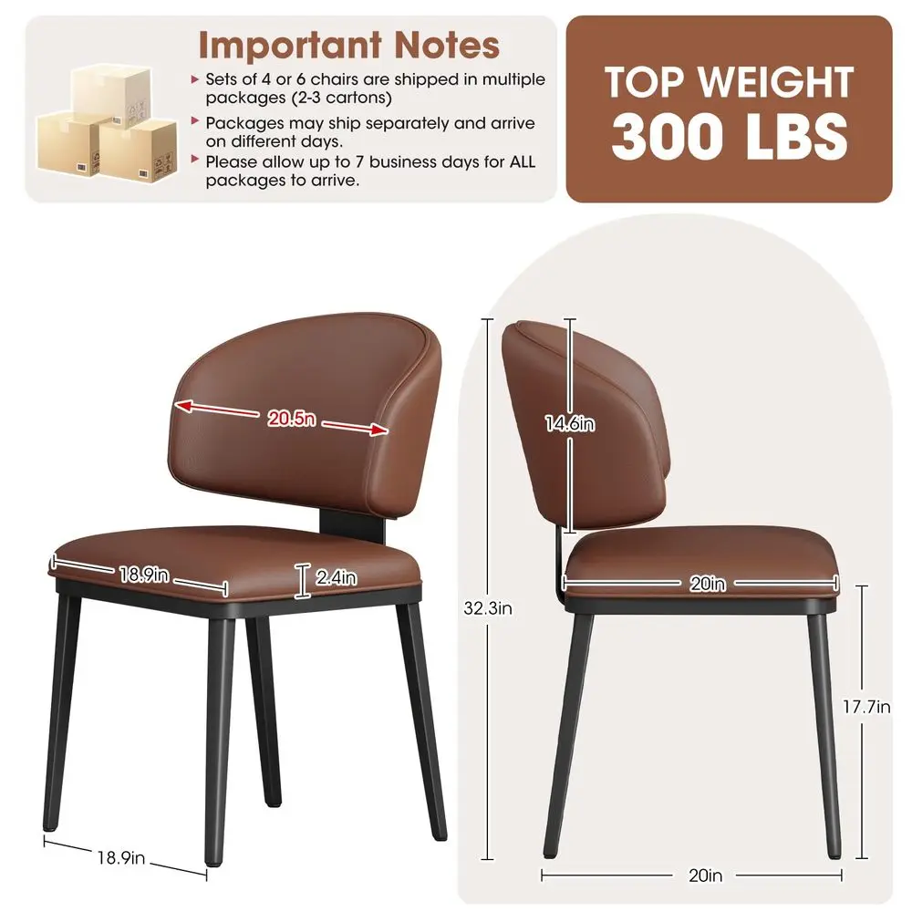 Dining Chairs Set of 4, Upholstered Faux Leather Kitchen Chairs with Curved Back, Easy to Assemble and Clean for Dining Room, R