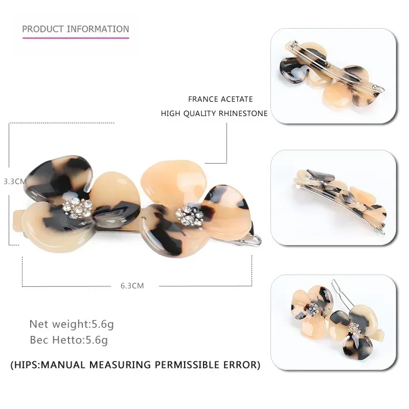 2024 New Korea Version One-word Petal Edge Clip Women\'s Simple Hairpin Flower Clip Girl Hair Accessoires Hair Gems Rhinestone