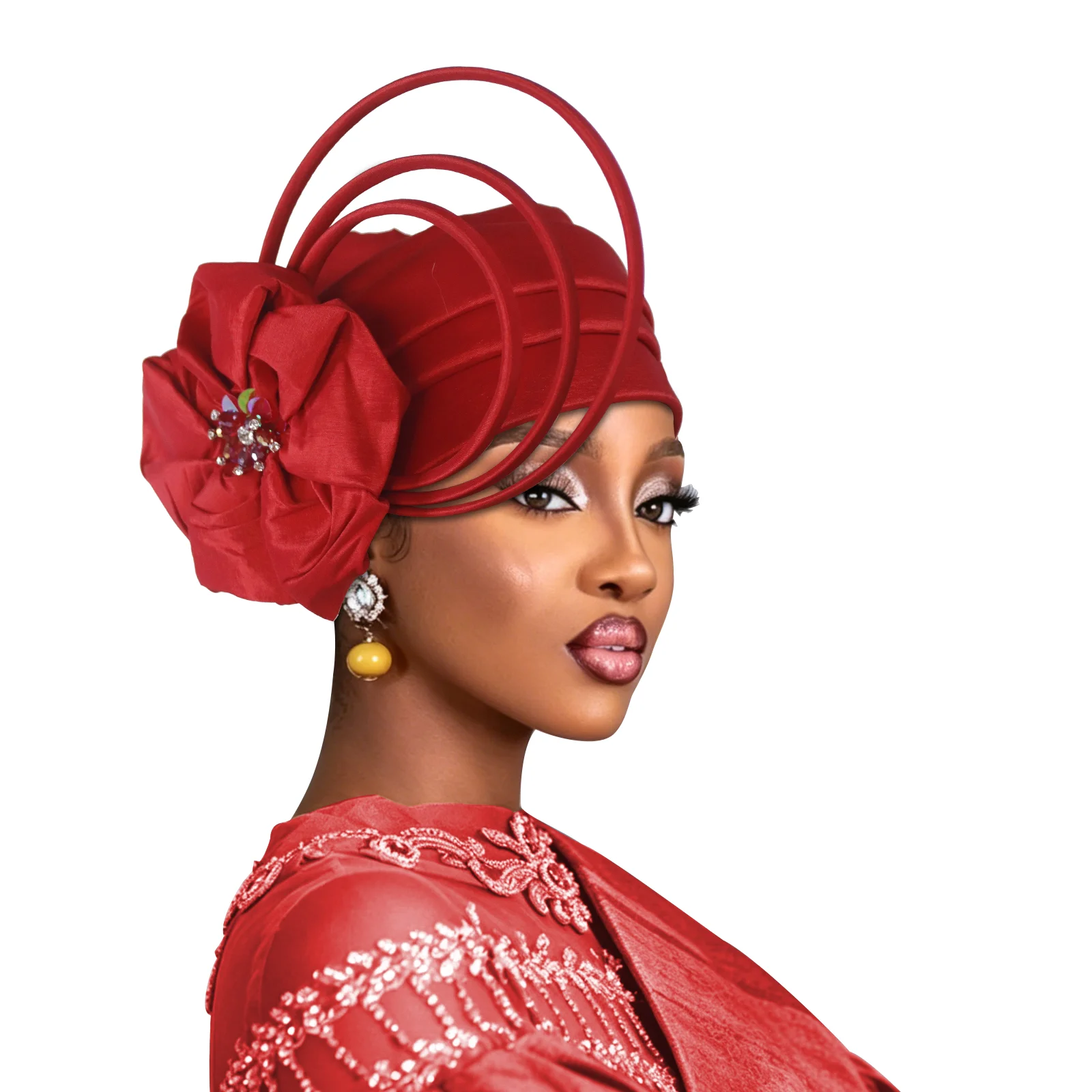 Afrikanische Auto-Gele-Turbanmützen mit Diamantblumen für Damen, nigerianische Hochzeits-Geles, Kopfbedeckungen für Frauen, Kopftücher, Bonnet-Hüte