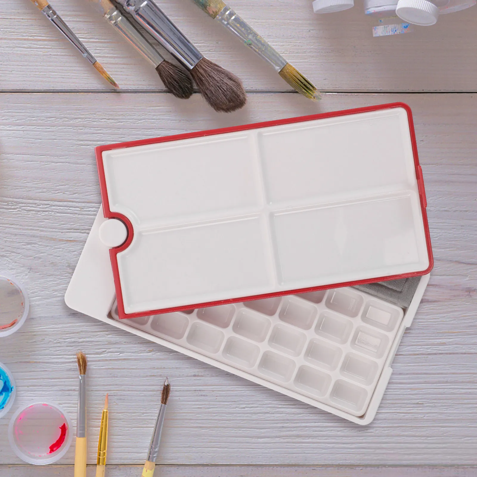 28 Well Portable Watercolor Palette Box Rotate Paint Case Tray Empty Water Color Acrylic Paint Storage Palette for Travel