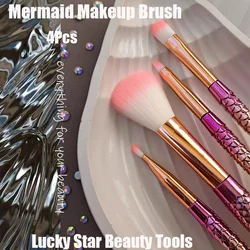 4Pcs Mermaid Makeup Soft  Brush with Fish-tail Handle Kabuki Foundation Brush Gift for Girl Black Friday