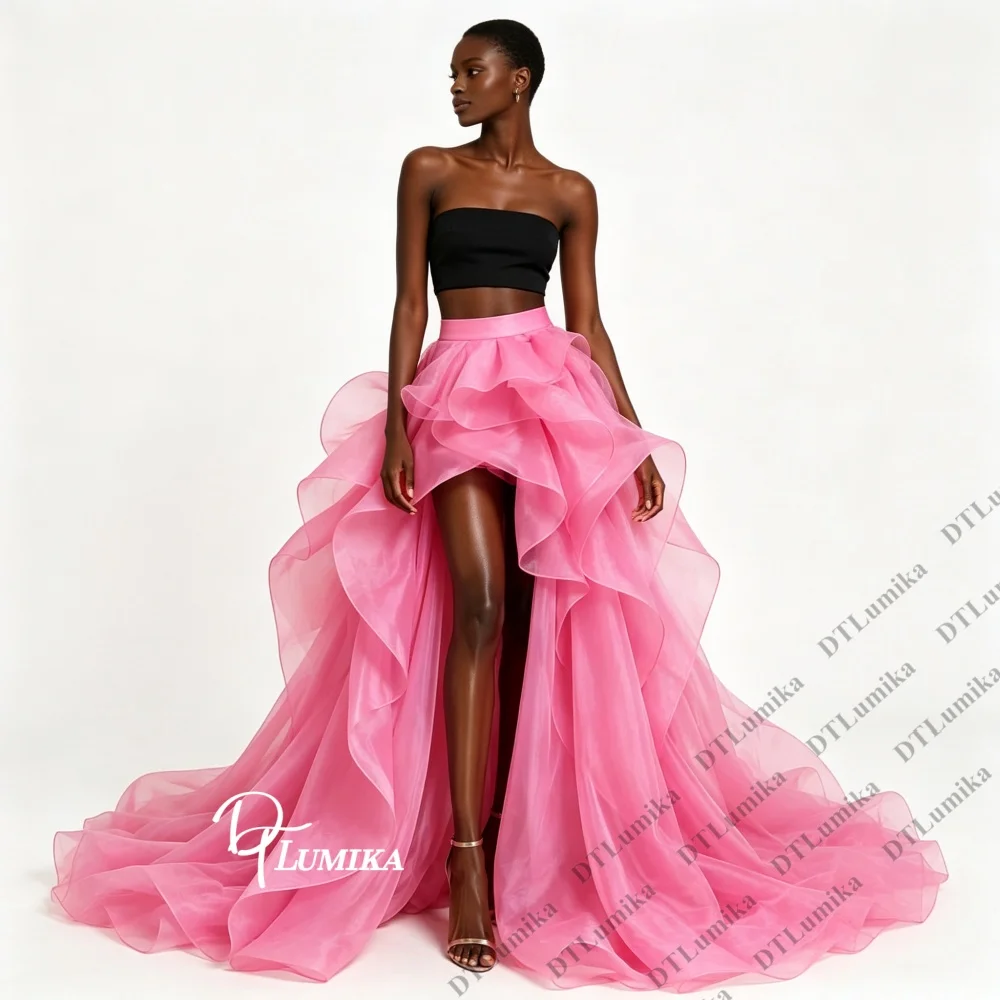 Ruffle High Low Skirt with Train A-line Asymmetrical Tiered Long Maxi Skirt for Quinceanera Prom Evening Party Formal Wear