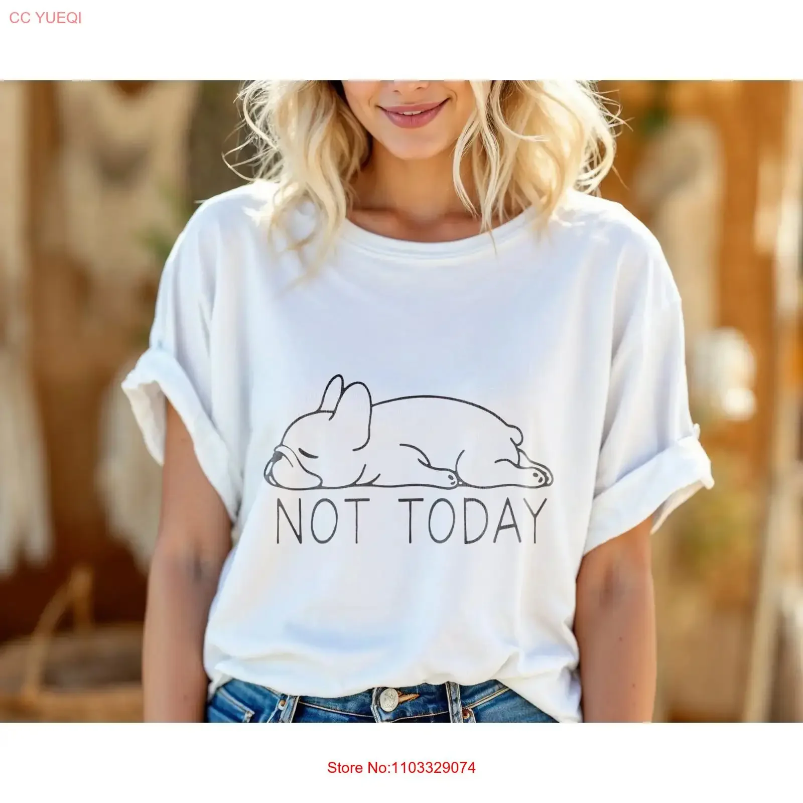 Camiseta Engraçada de Bulldog Francês Not Today Lazy Dog A190 Vintage Lavada Macia Streetwear Casual Designer Gráfica Estilosa