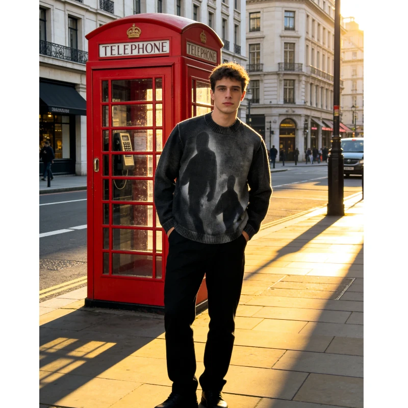 

Hoodie Knitted Sweater Gothic Street Fashion Hip Hop Autumn/Winter Casual Clothing New Loose Round Neck Gradient