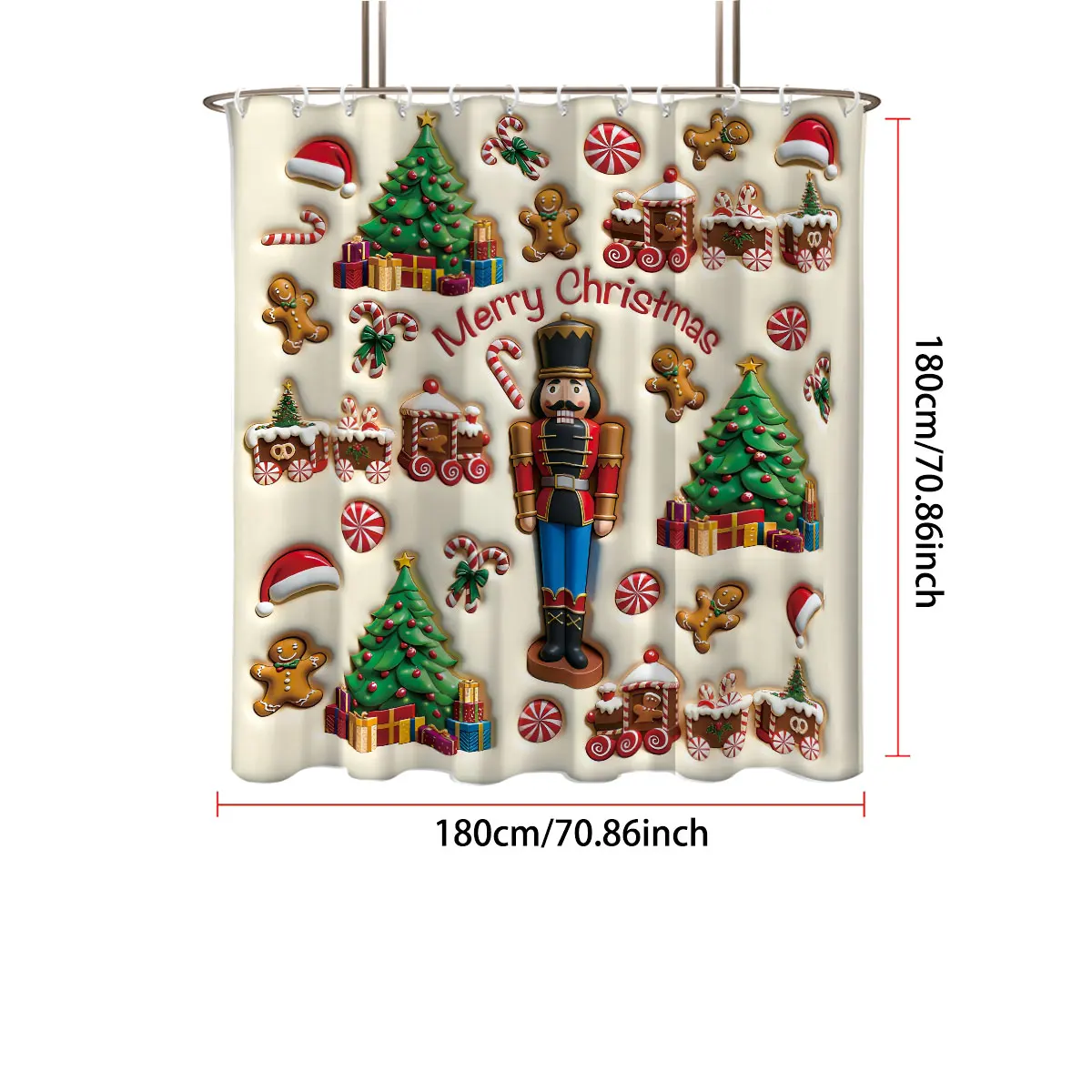 

1pc Christmas Nutcracker Soldier Print Waterproof Shower Curtain Bathroom Partition Privacy Multiple Sizes 12 Hooks Easy Install