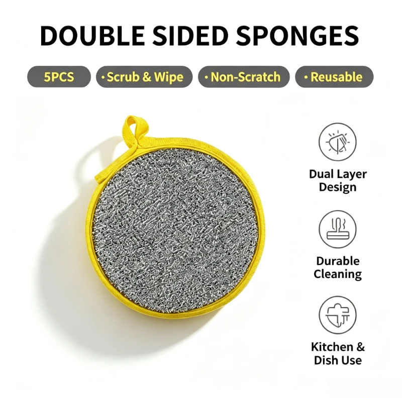 Round DoubleSided Cleaning Sponge Palm Friendly Circular Shape MultiPurpose Scrub Sponge for Kitchen Household Surface Cleaning