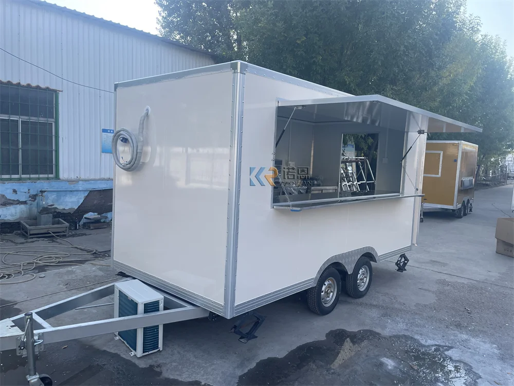 Carrelli per caffè veloci per snack approvati CE Camion per alimenti mobile per hamburger piccoli Rimorchio per alimenti quadrato zincato completamente attrezzato