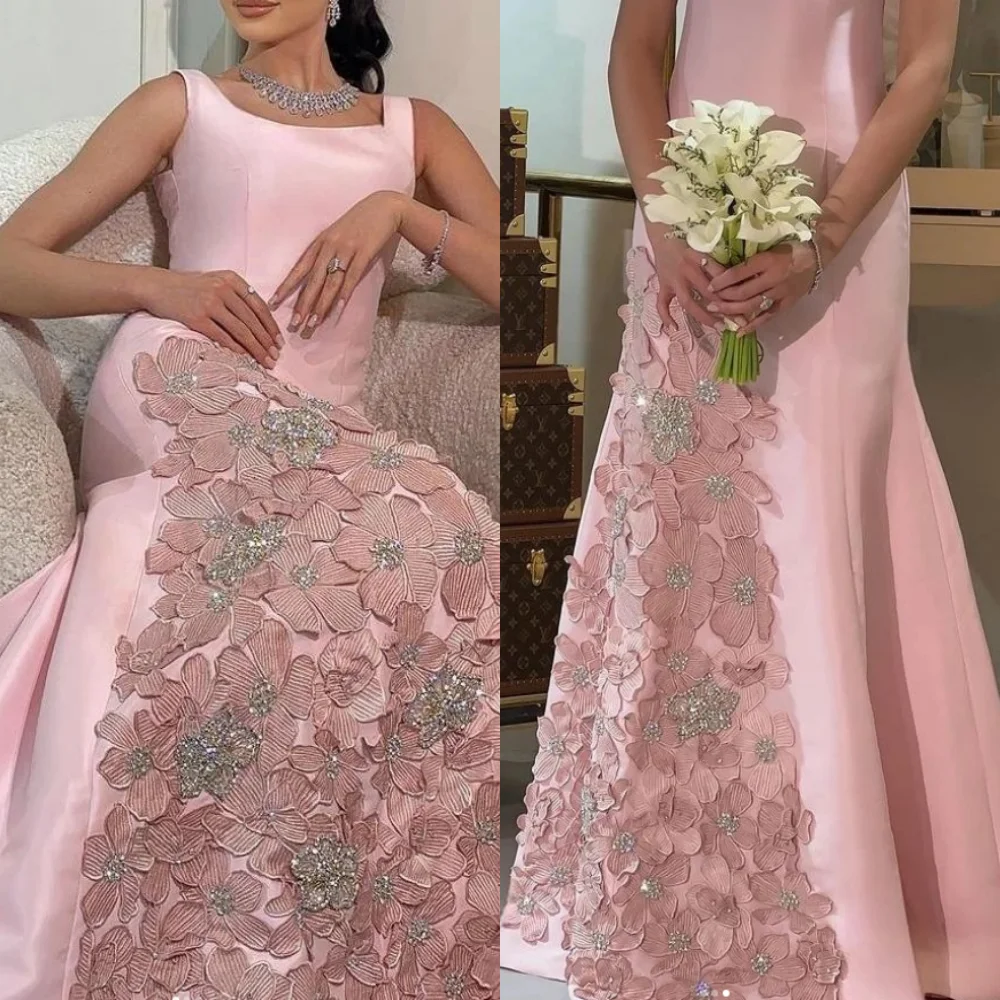 Elegant Customized Square Mermaid Floor Length Party Dresses Applique Paillette / Sequins Satin Prom  vestido elegante