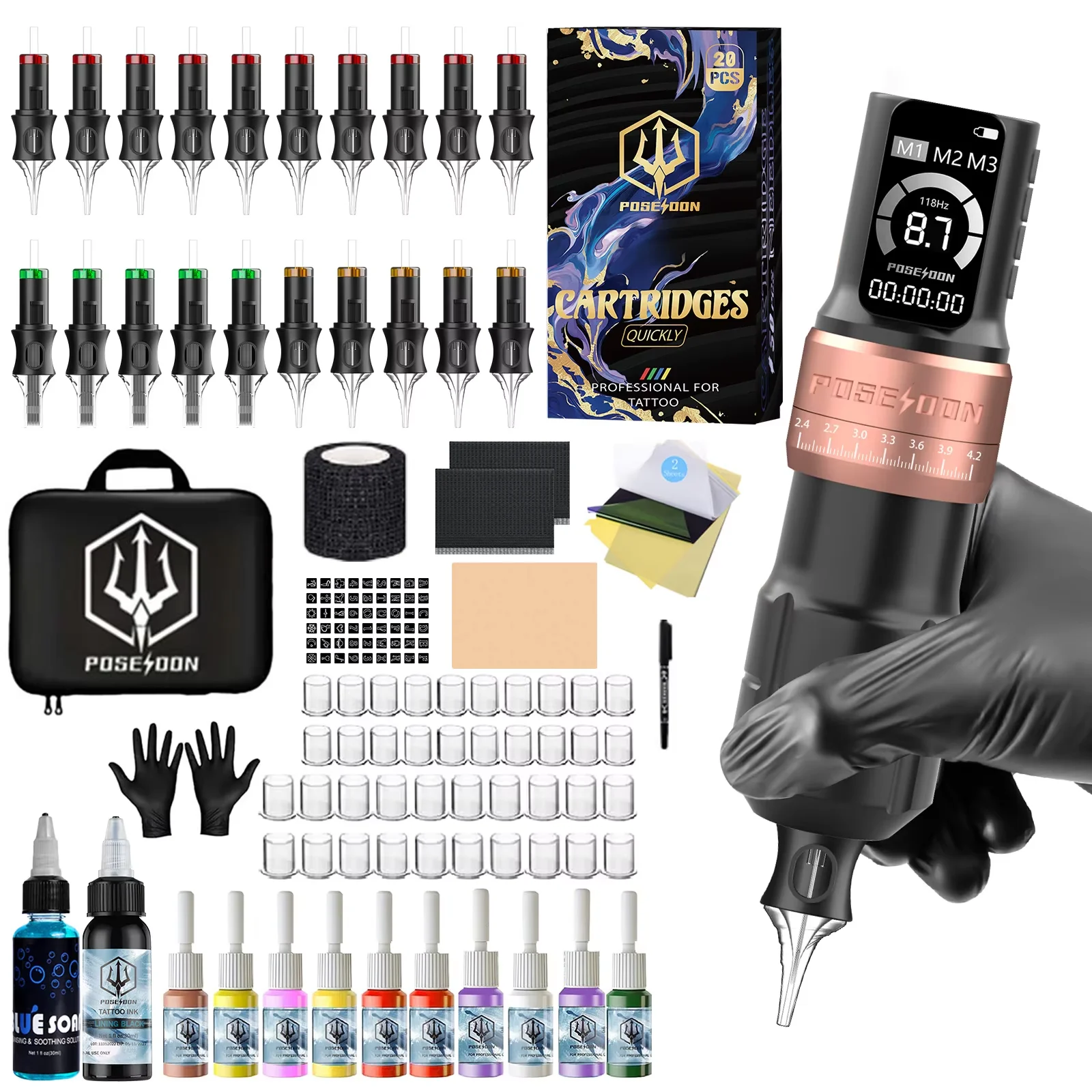 Tattoo Kit POSEIDON V5 Neue Einstellbare Tattoo Stift Kit Für Permanent Make-Up Tattoo Maschine Kit Heißer Verkauf Drahtlose Tattoo Gun Kit