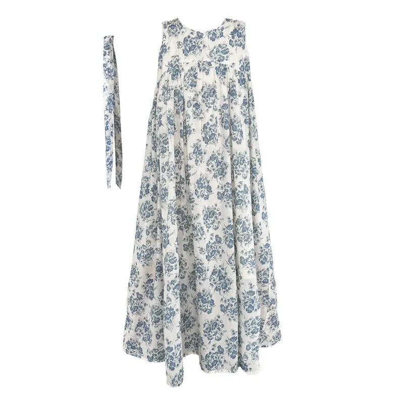 Abito lungo estivo da donna in cotone 100% con stampa floreale senza maniche stile ampio elegante abito Boho maxi abiti abiti da donna