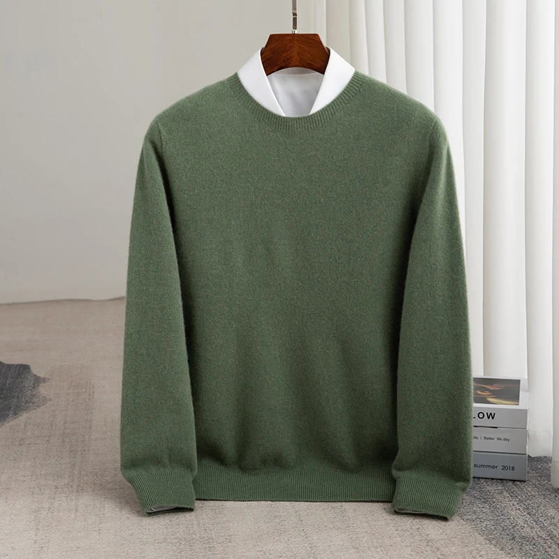 100% Merino Wool Sweater Men's Round Neck Pullover Sweater Autumn And Winter Solid Color Sweater Multifunctional Basic Model WQ